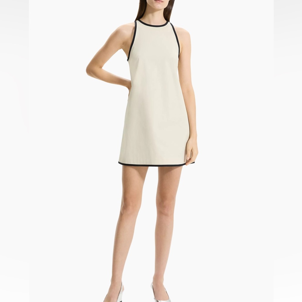 Theory Minidress - Contrast Trim Shift Dress - Poplin Crisp Organic Cotton